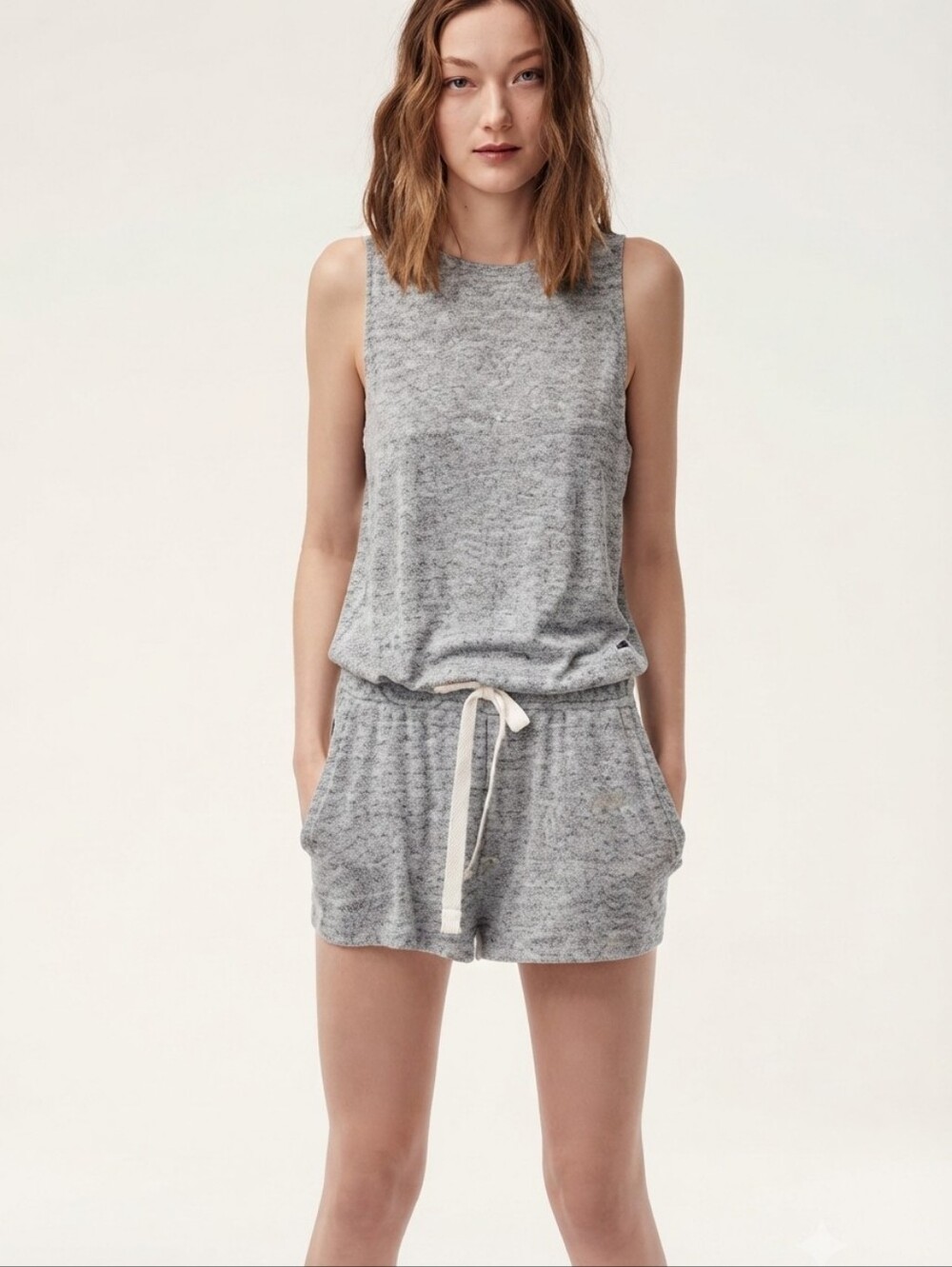 Wilfred Free Aritzia Izabel Romper Gray Space Dye Tank Shorts Pockets XXS